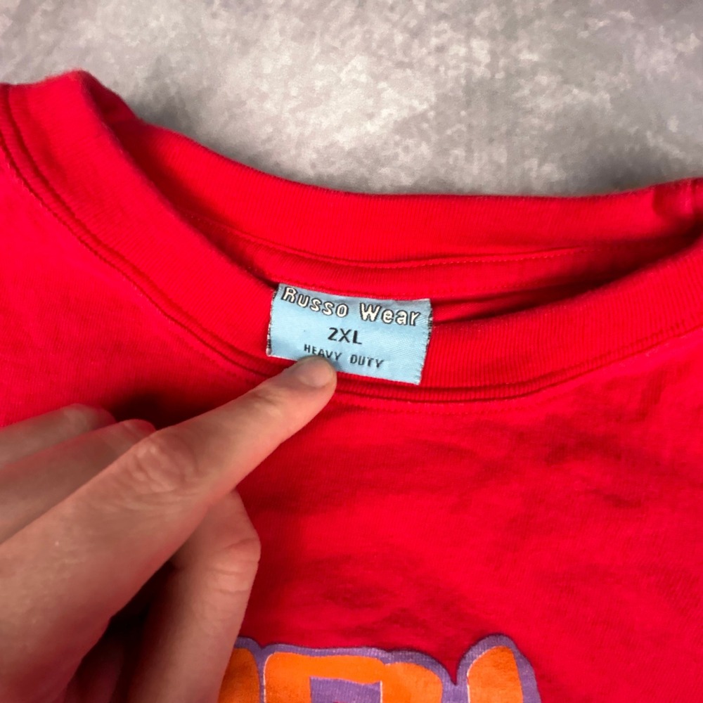 Vintage Russo Wear Money Hungry Graphic Tee Red Y2K Streetwear 2XL Heavy Duty - Picture 4 of 6